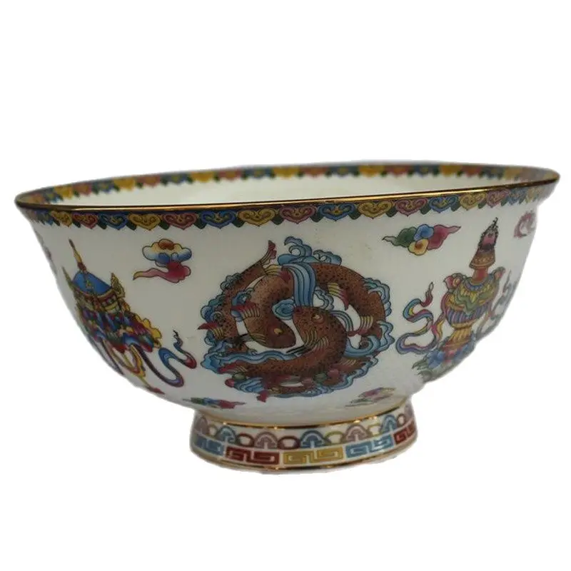 

Chinese Old Porcelain Pastel Glaze Fish Grain Map Chinese Meal Bowl
