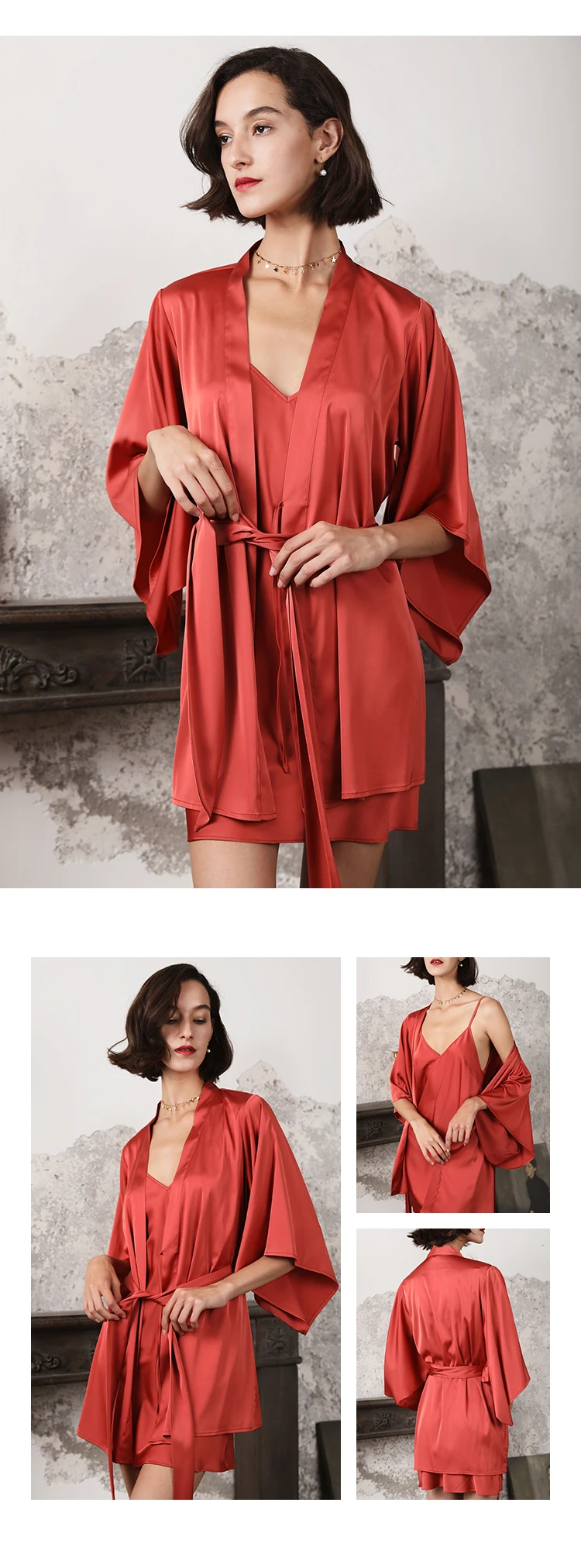 LILYMODA Высокое качество удобные женские из искусственного шелка сексуальное кимоно Ночная рубашка Свадебные вечерние Халаты для невесты