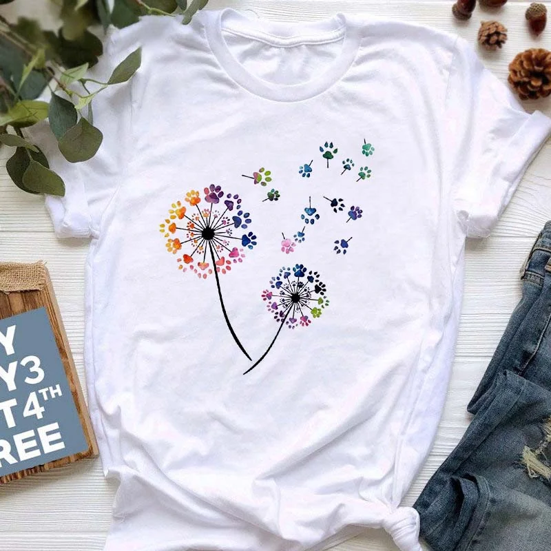 

Dandelion Print T-Shirt Women Loose Casual Tshirt Fashion Summer Short Sleeve Tees Streetwear Tops T Shirt Women Cool Clothes