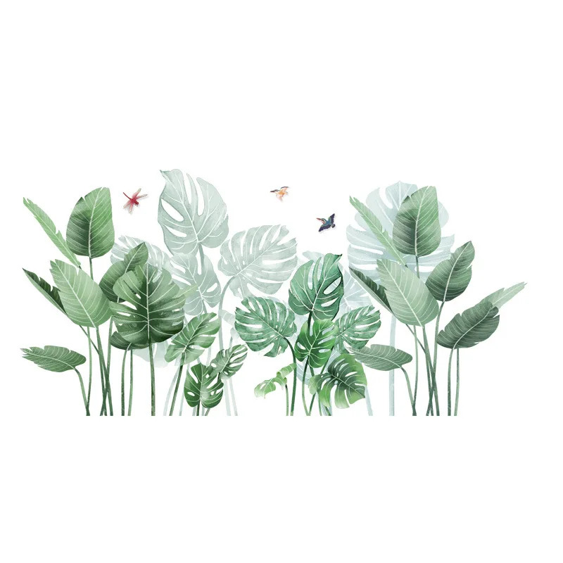 

Stickers Wall Door Decor Living Room Corner Decoration Large Green Tropical Plant Leaves Removable Vinyl Mural Art Decals