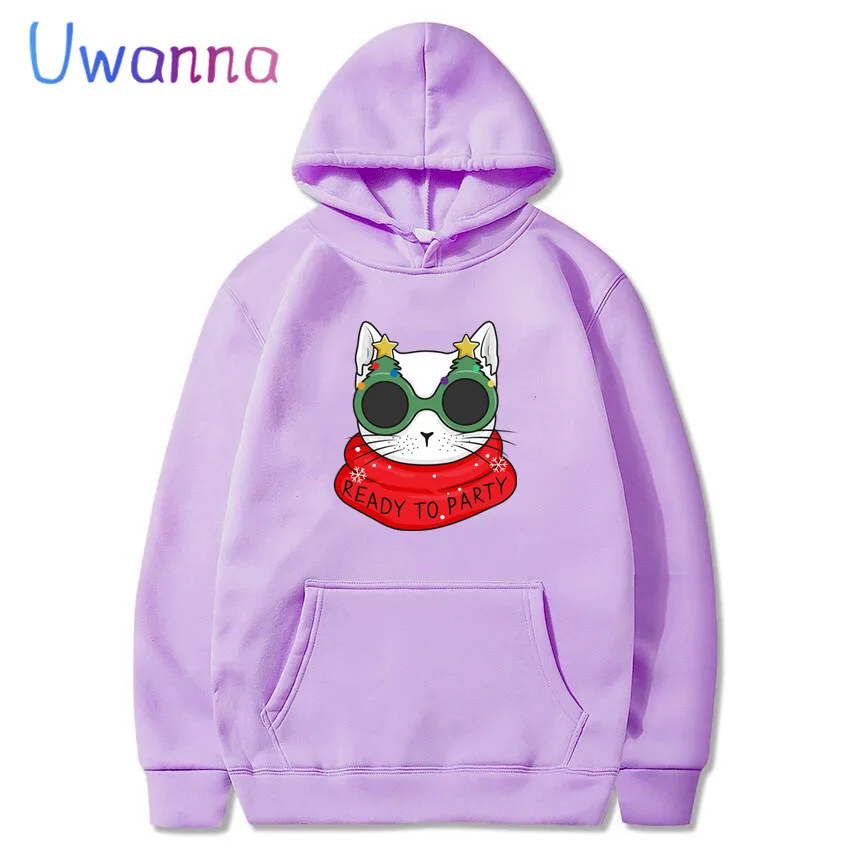Christmas Cat Oversized Women Hoodies Long Sleeve Kawaii Women Clothing Sweetshirts Cute Cartoon Casual Hoodie Dropshipping
