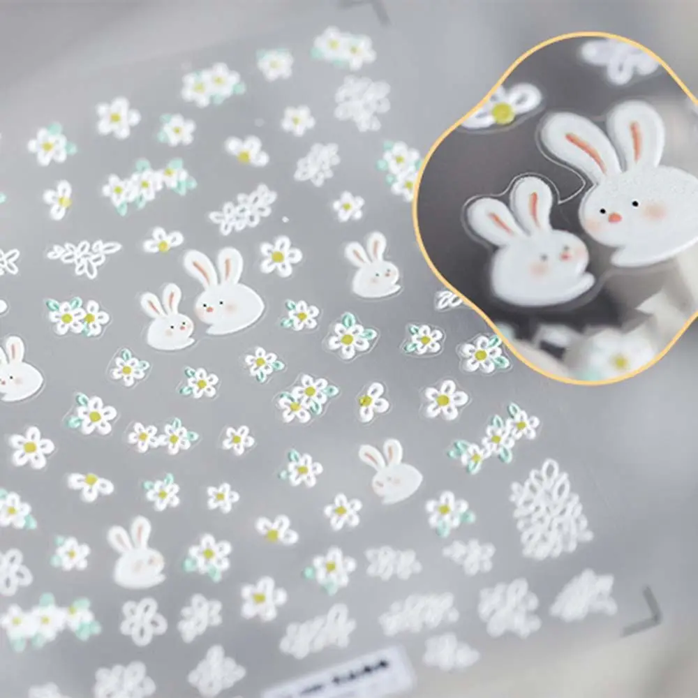 

2021 Cute 3D 5D Cartoon Rabbit Nail Sticker Japanese 5D Thin Nail Sticker Embossed Flower Nail Decoration Sticker