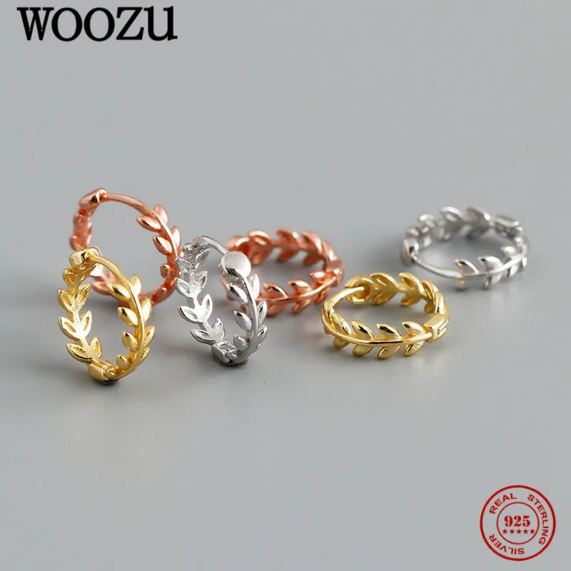 

WOOZU French Glossy Olive Leaf Huggie Earrings For Women 925 Sterling Silver European Trendy Classic Men Ear Hoop Buckle Jewelry