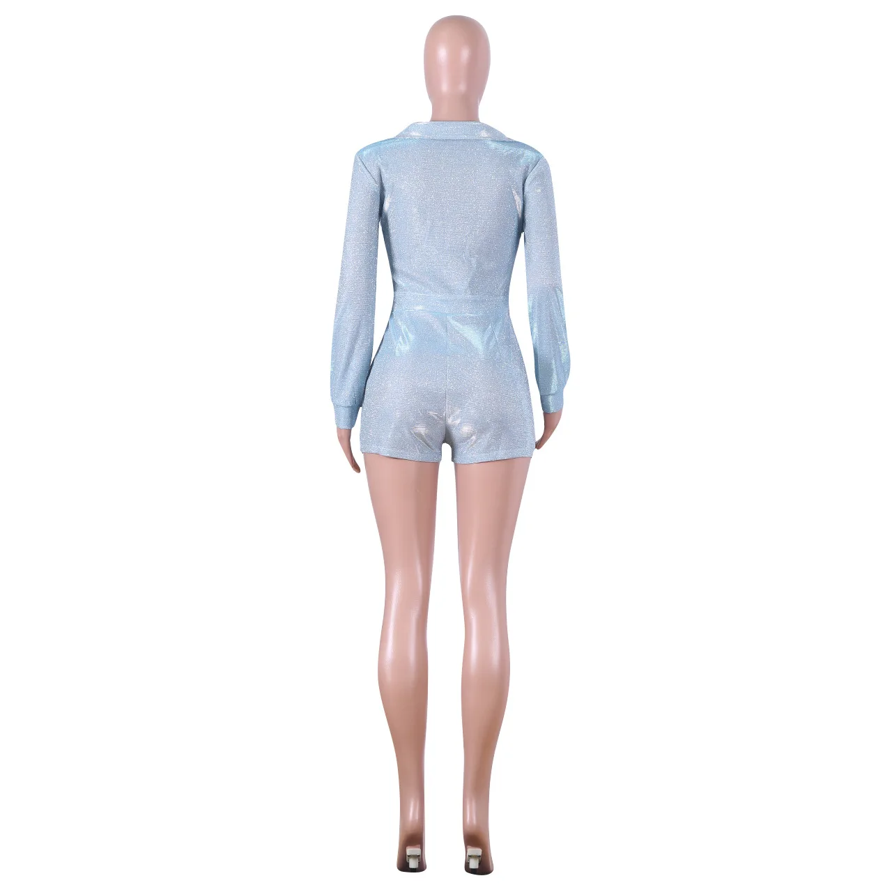 

Solid Color Button V-Neck Print Summer Women Jumpsuit Sexy Style Model European and American Rompers Bodysuit