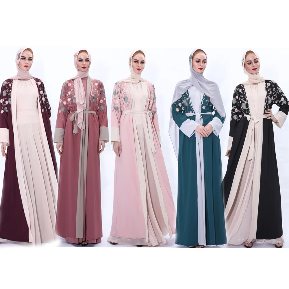 New Women Plain Open Abaya Dubai Kimono Cardigan Muslim Clothes Moslem Coat Dress Kaftan Caftan Islam Clothing De Mode Femm Lady