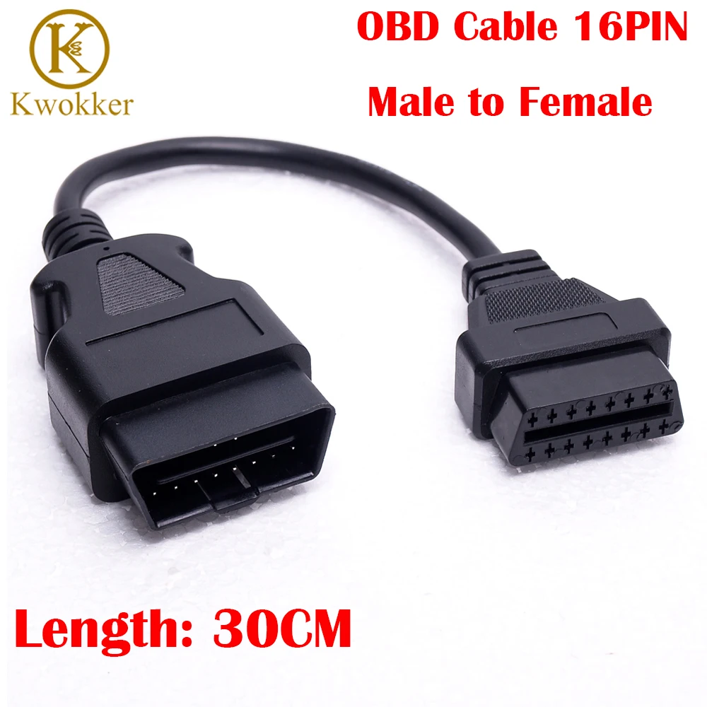 Оптовая продажа 30 см кабель OBD2 16-16 штырьков штекер-гнездо удлинитель