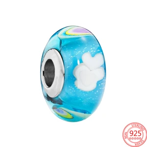 New 925 Sterling Silver Charm Fit Original Pandora Bracelet Bangles Rainbow Glass Charms Bead Fashion DIY Jewelry Gift for Women
