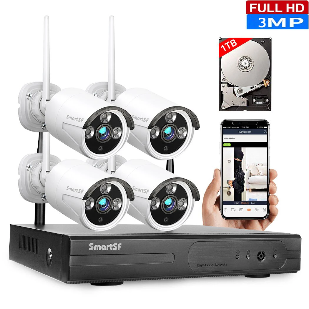 Система видеонаблюдения 8 каналов HD 3 Мп 1 ТБ HDD NVR 4 шт. 1536P ИК Wi Fi IP камера наблюдения