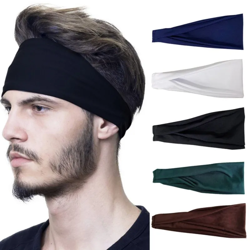 

1Pcs Men Sports Headband Yoga Sweat Absorbent Belt Running Fitness Outdoor Headband Elastic Head Scarf Solid Color