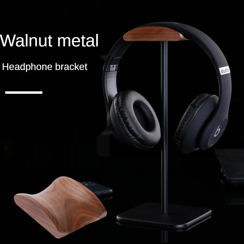 

Универсальная подставка для игровых наушников из черного орехового дерева и алюминия с твердым металлическим основанием