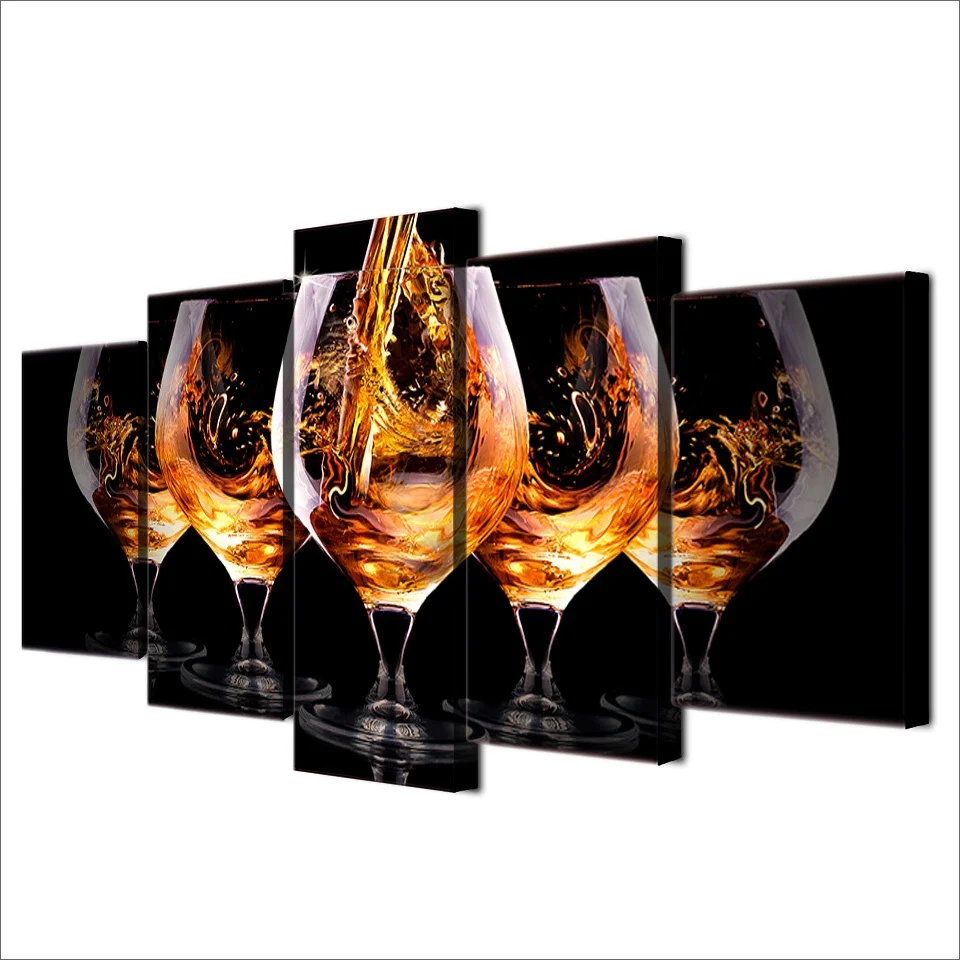 

Embelish 5 Pieces Modern Home Decor Modular Pictures Wine Cup Wall Art Posters For Kitchen Restaurant Decor HD Canvas Paintings