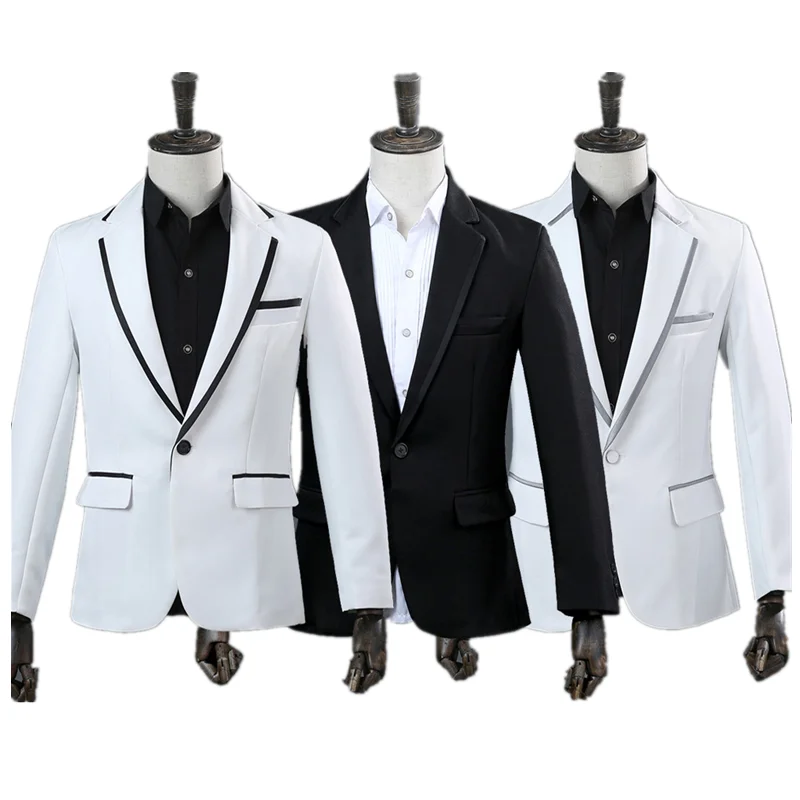 

Prom party banquet wedding fashion men's notched lapel insert edge slim casual formal suit 2 piece one button suit set