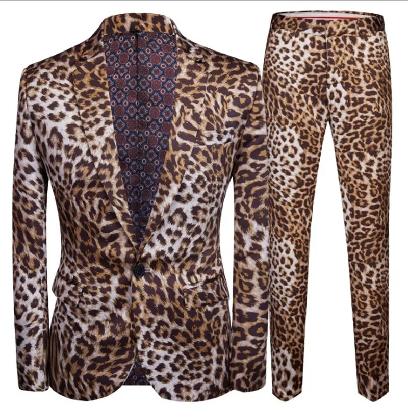 Hot Sale Leopard Print Men Suit Blazer Set With Pants 2022 Safari Suits For Men Performance DJ Jacket Luxury Singer Star Coat