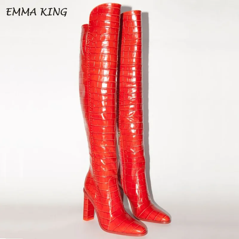 Microfiber 4 Emma king/женские зимние ботинки с узором «крокодиловая кожа» пикантные ботфорты с острым носком модная женская обувь на каблуке, большой размер 43 - Цвет: Microfiber 4