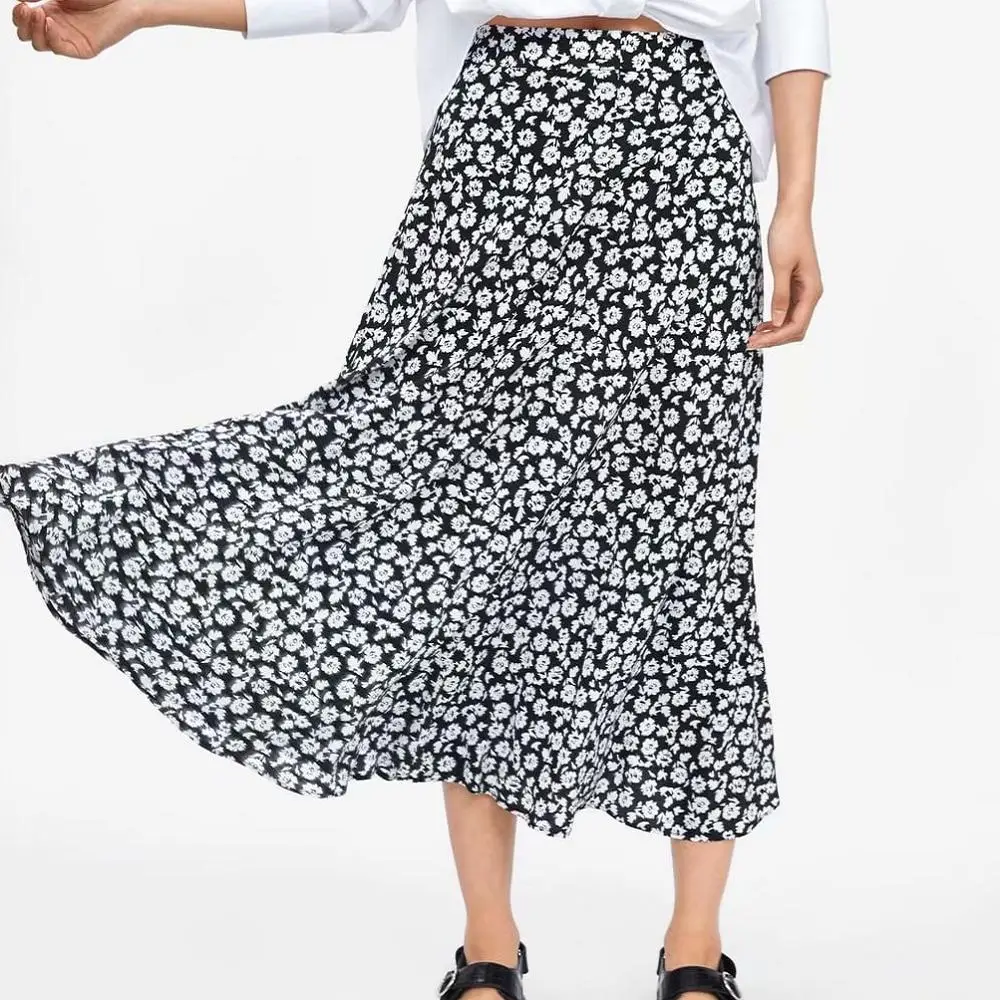 Летняя юбка с принтом Женская длинная Повседневная Цветочная высокой талией на