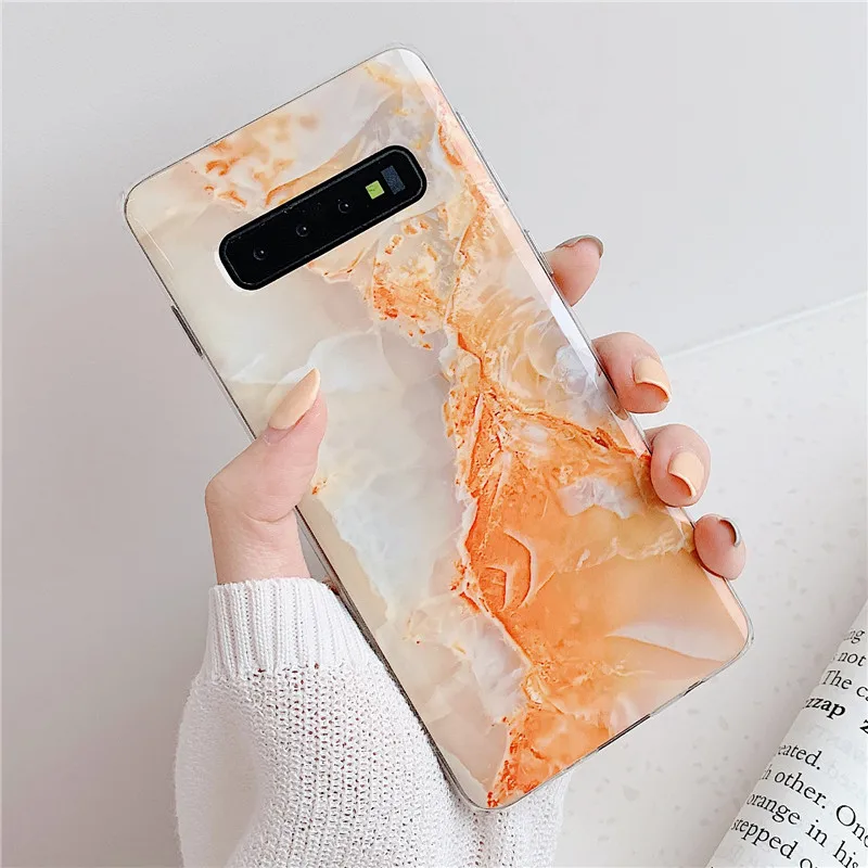 FLYKYLIN подставка для держателя для Samsung Galaxy S8 S9 S10 Plus S10e задняя крышка на розовый мраморный лист Мягкий ТПУ силиконовый чехол для телефона - Цвет: 0932 9