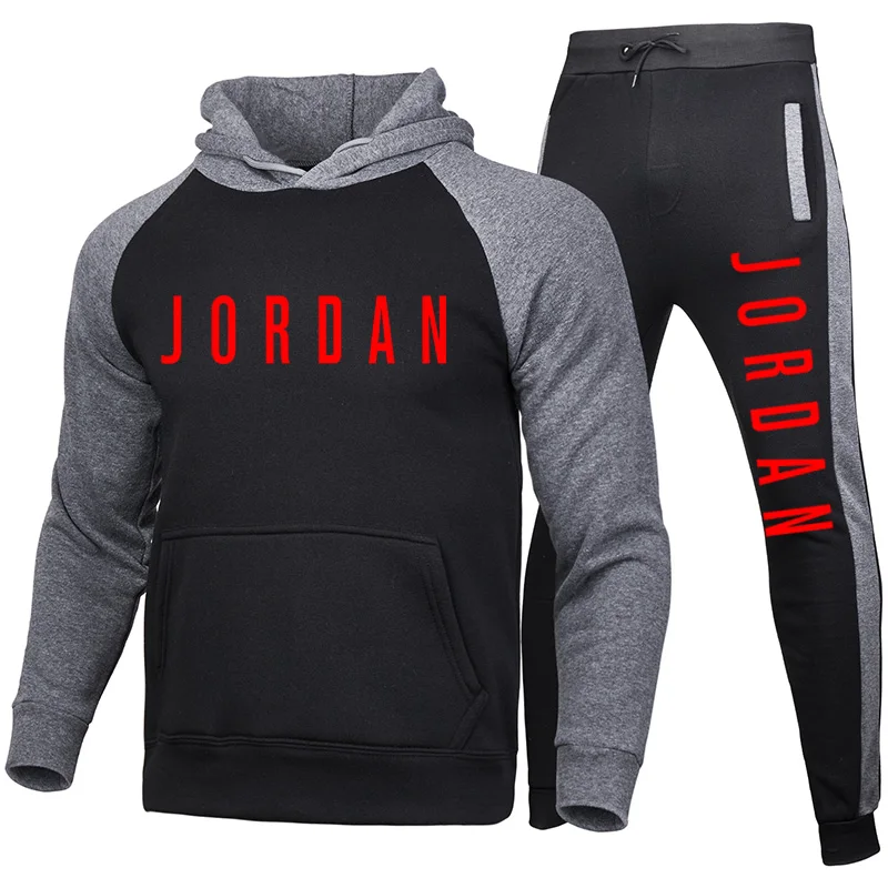 

Men's casual wear 2021 winter raglan jogging sportswear hoodie + pants 2PC suit men's sportswear sports suit