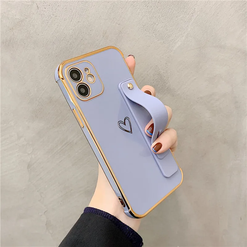 

Wrist Strap Plating Love Heart Phone Case For iPhone 12Pro Max 12 11Pro Max XR XS Max X 7 8 Plus 12Mini 12 Shockproof Back Cover