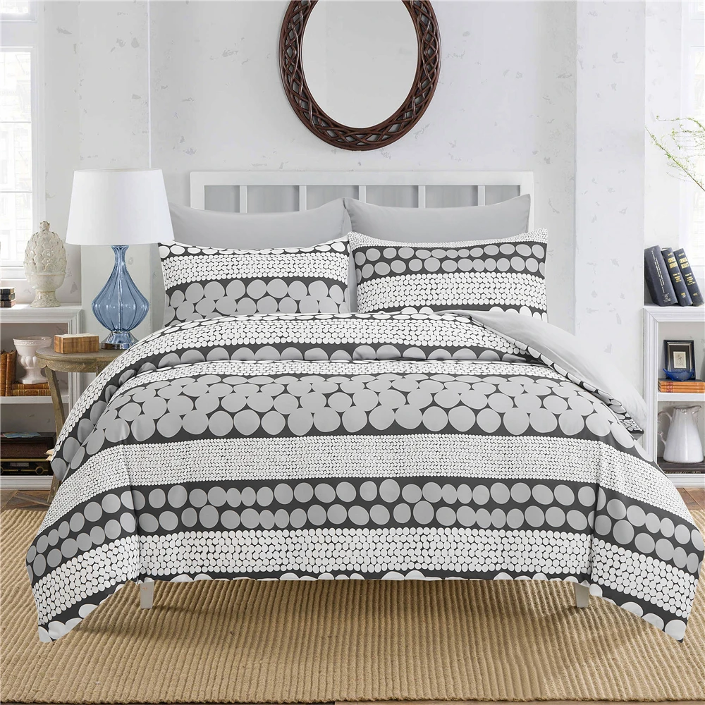 

Bohemian Grey Geometry Bedding Set 2/3Pcs Circles Printed Duvet Cover with Pillowcase (No Bed Sheet), Single Twin Queen Size