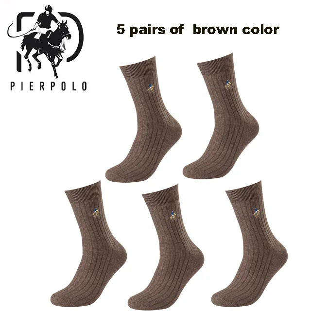 5 pairs of brown PIER POLO Cotton Sock Warm High Quality Men Dress Socks Calcetines Hombre Socks Business Winter Men gifts size39-44 sokken 5pair - Цвет: 5 pairs of brown