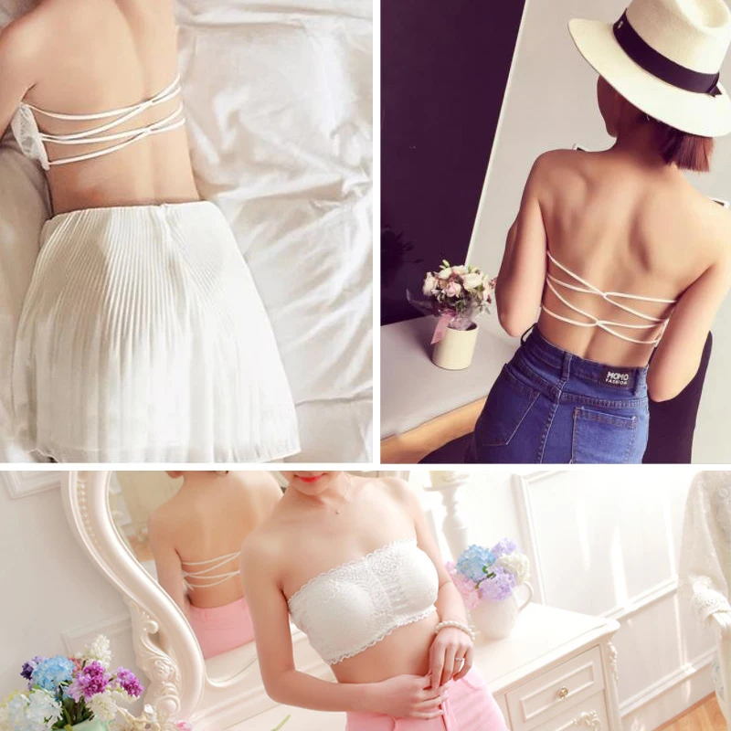 Бюстгальтер женский кружевной без бретелек с вкладышами | Женская одежда