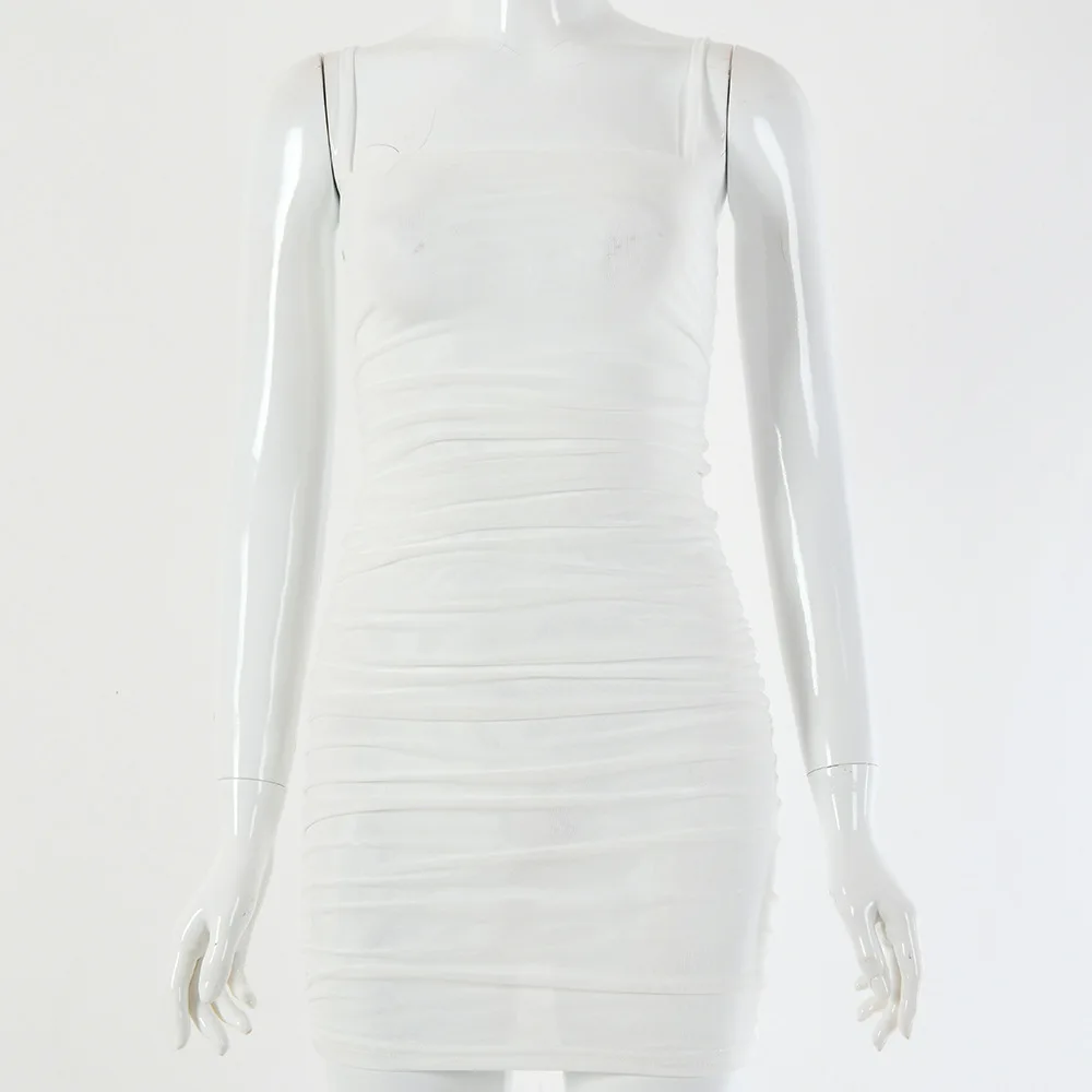 

Mesh Summer Dress 2021 Straps Sexy Bodycon Ruched Dress Woman Party Night Club Dress Women Vestidos Fashion Clothes