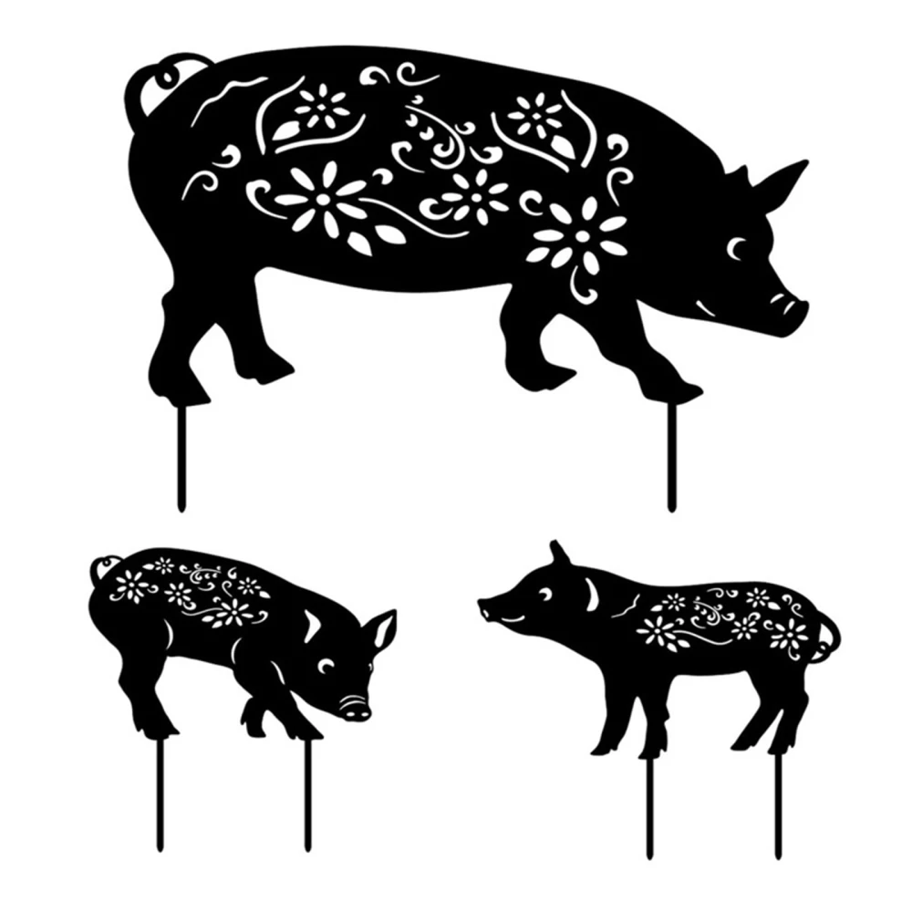 

Acrylic Animal Silhouette Decoration Card 3pcs 41*28*2cm For Lawns Backyards Outdoor Durable Waterproof Black Pig Ornament