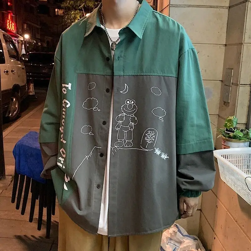 Рубашка с геометрическим принтом мужские топы jk блузки в стиле Харадзюку