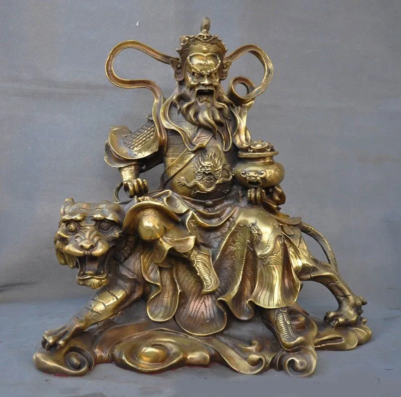 

wedding decoration old China Brass Wealth Feng Shui coin Yuanbao Guangong Wu Fortuna Mammon statue new Year