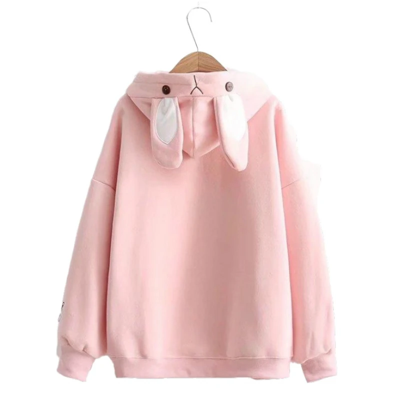 

Женские толстовки с капюшоном с рисунком кролика, толстовки с вышивкой и ушками на капюшоне, милый пуловер с карманами, милые спортивные кос...
