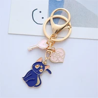 cartoon anime keychain sweet cat girl car key chain creative design cute jewelry gift bag pendant women metal charm cat keyring