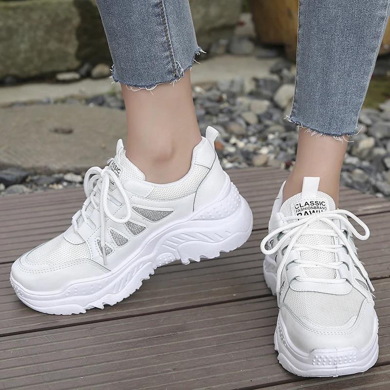 2020 женские кроссовки на платформе женская Вулканизированная обувь белого цвета