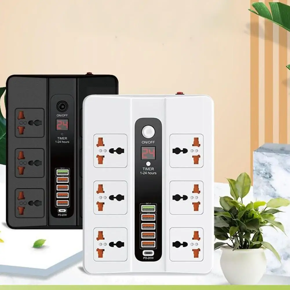 

6 Ports 20W PD QC3.0 USB Fast Charger Type C Quick Charge Station Adapter 3000W 6 AC Outlets Power Strip for iPhone 12 Sams U2S5