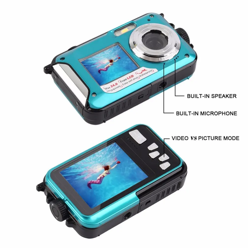 2 7 дюймов TFT цифровая водостойкая камера 24MP/48MP MAX 1080P двойной экран 16x цифровой зум