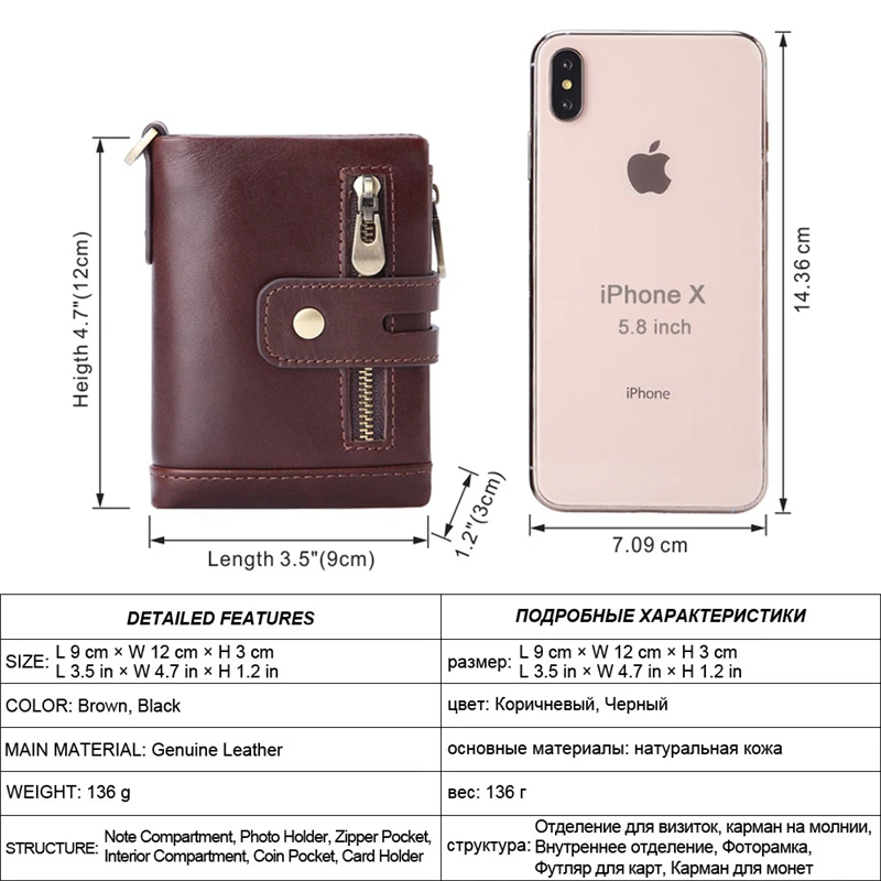 

Men Purse Genuine Cow Leather Wallets Lining Business Casual Multi-card Short Wallet Zipper Card Bag Purses Big Capacity