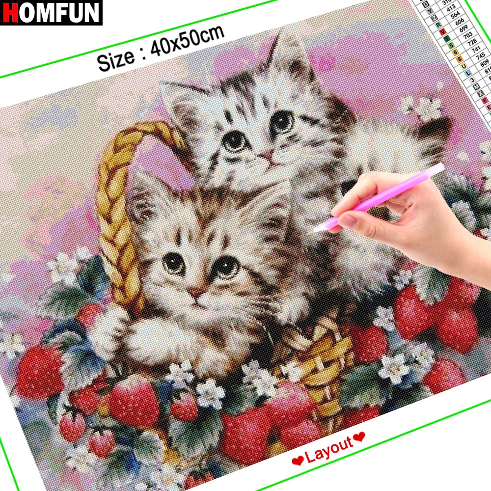 Алмазная 5D живопись HOMFUN Кот клубника вышивка крестиком домашний декор картина