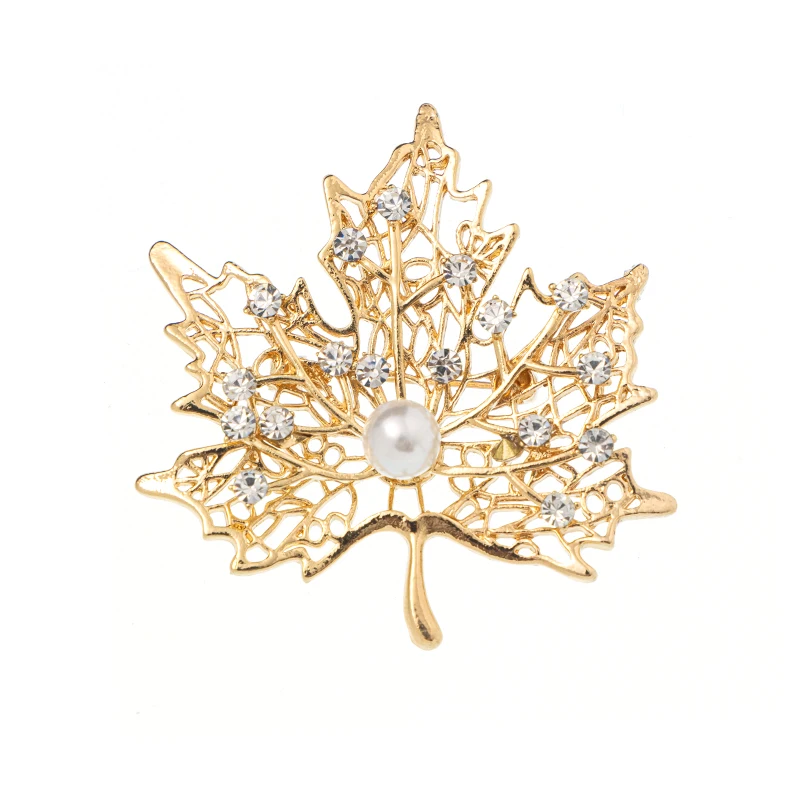 Rhao новый пустой клен лист камень жемчуг брошь дамы высококлассные свитер аксессуары пины праздничные подарки и цветочные броши на.