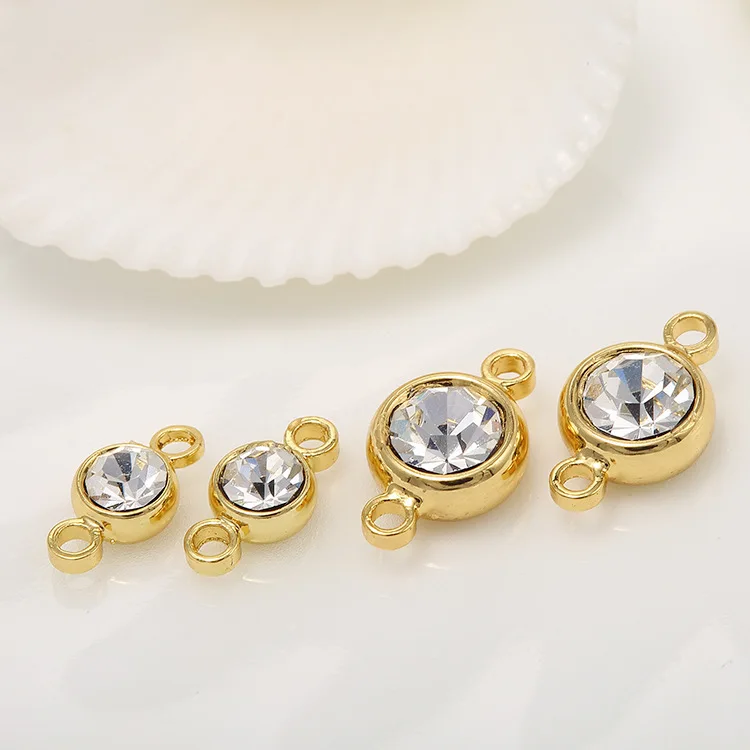 

6PCS 5MM 7MM 14K Gold Plated Brass and Zircon 2 Holes Round Connect Charms Pendants High Quality Jewelry Findings Accessories