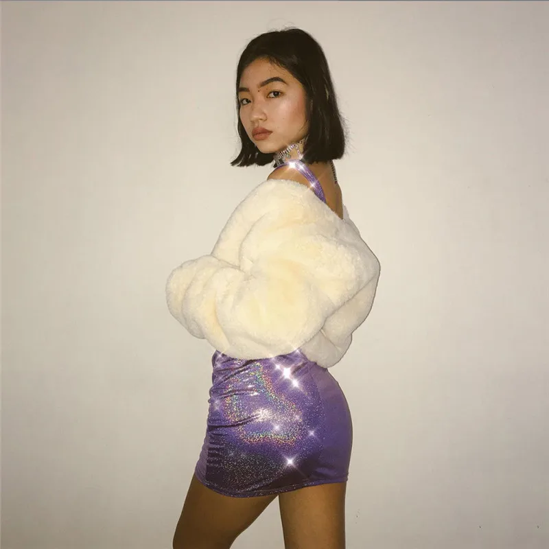 Shstyle/фиолетовое блестящее Клубное сексуальное платье для женщин 2019 летнее на