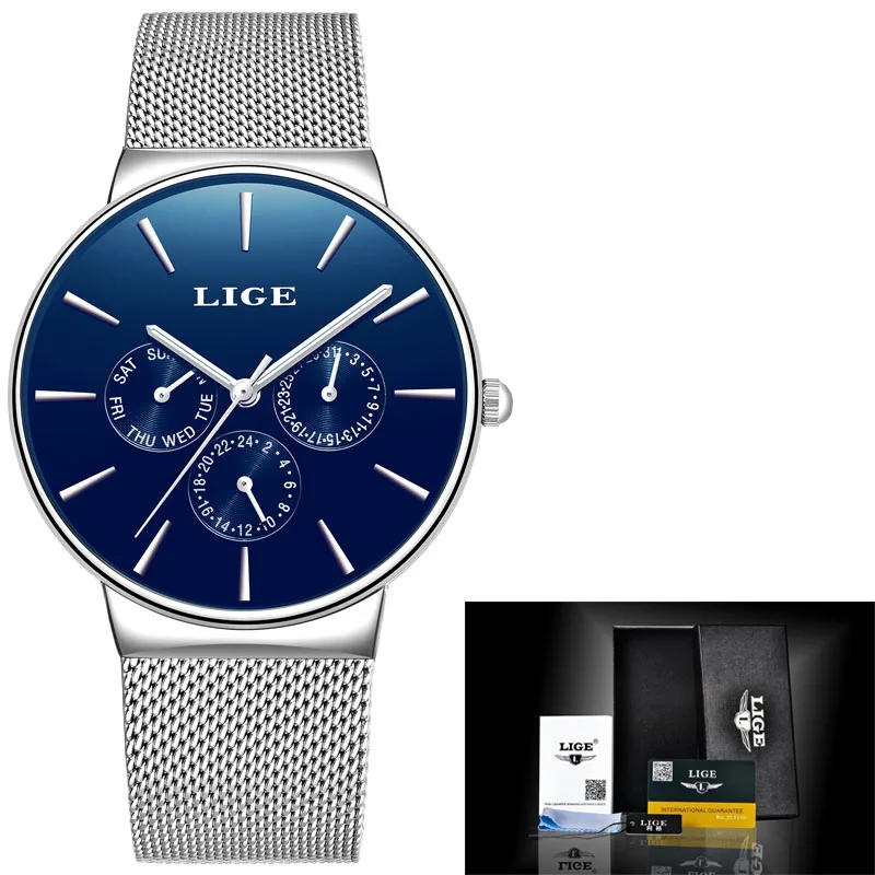 silver blue LIGE женские часы люксовый бренд Модные Кварцевые женские изысканные часы платье водонепроницаемые часы простой подарок часы relogio Feminino - Color: silver blue