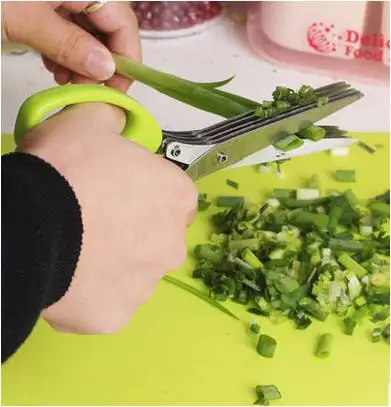 

19cm Minced 5 Layers Basil Rosemary Kitchen scissor Shredded Chopped Scallion Cutter Herb Laver Spices Cook Tool cut