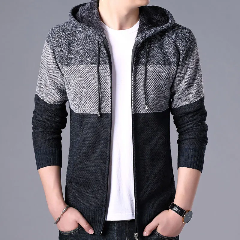 

Autumn Male Sweaters Patchwork Hat American Style New Fashion MOOWNUC Sweaters Striped Casual Cardigans Slim Windproof Homme Men