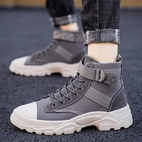 british style canvas platform shoes motocycle boots men outdoor round toe lace up ankle boots men casual shoes man boots homme