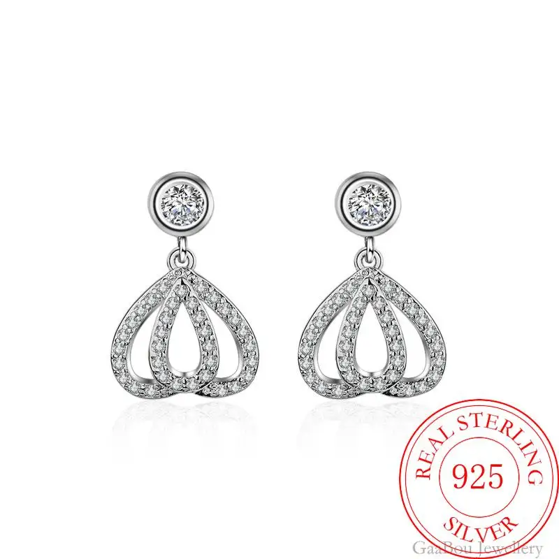 

925 Sterling Silver Women Luxury Classic Earrings Zircon Charm Stud Earring Girl Elegant Jewelry Vintage Gifts New