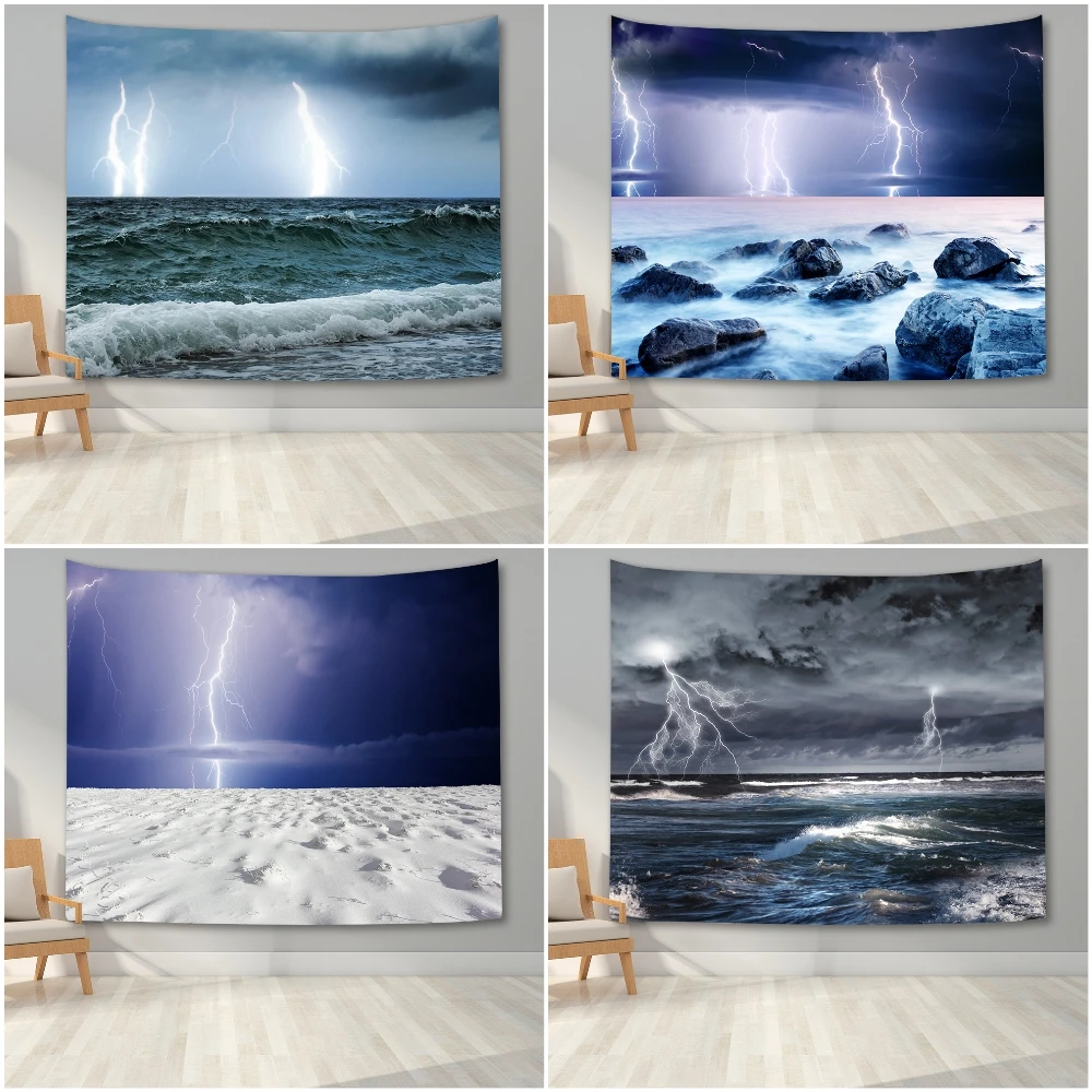 

3D Print Ocean Storm Lightning Played Pattern Tapestry Wall Hanging Blanket Bedroom Decor Background Cloth For Home College Dorm