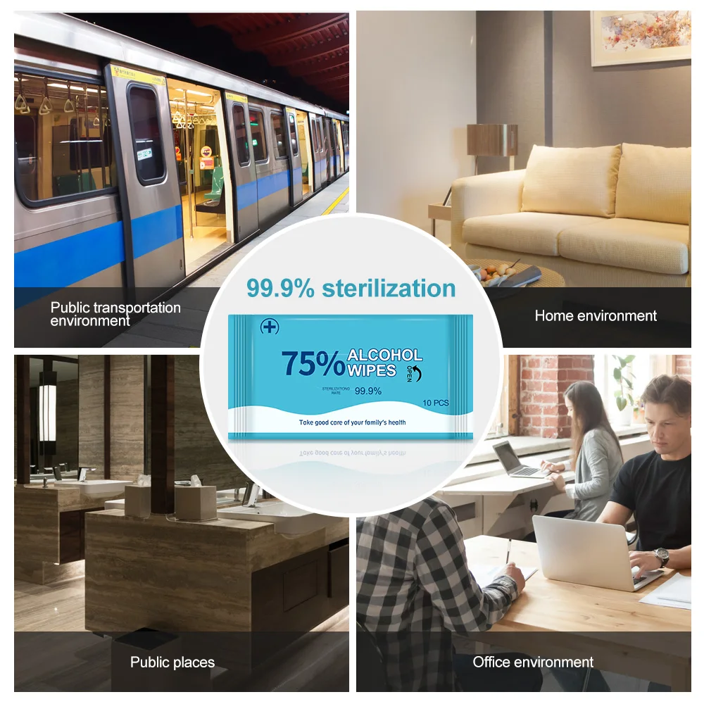 10 sheetодноразовые спиртовые дезинфекционные влажные салфетки Эффективные