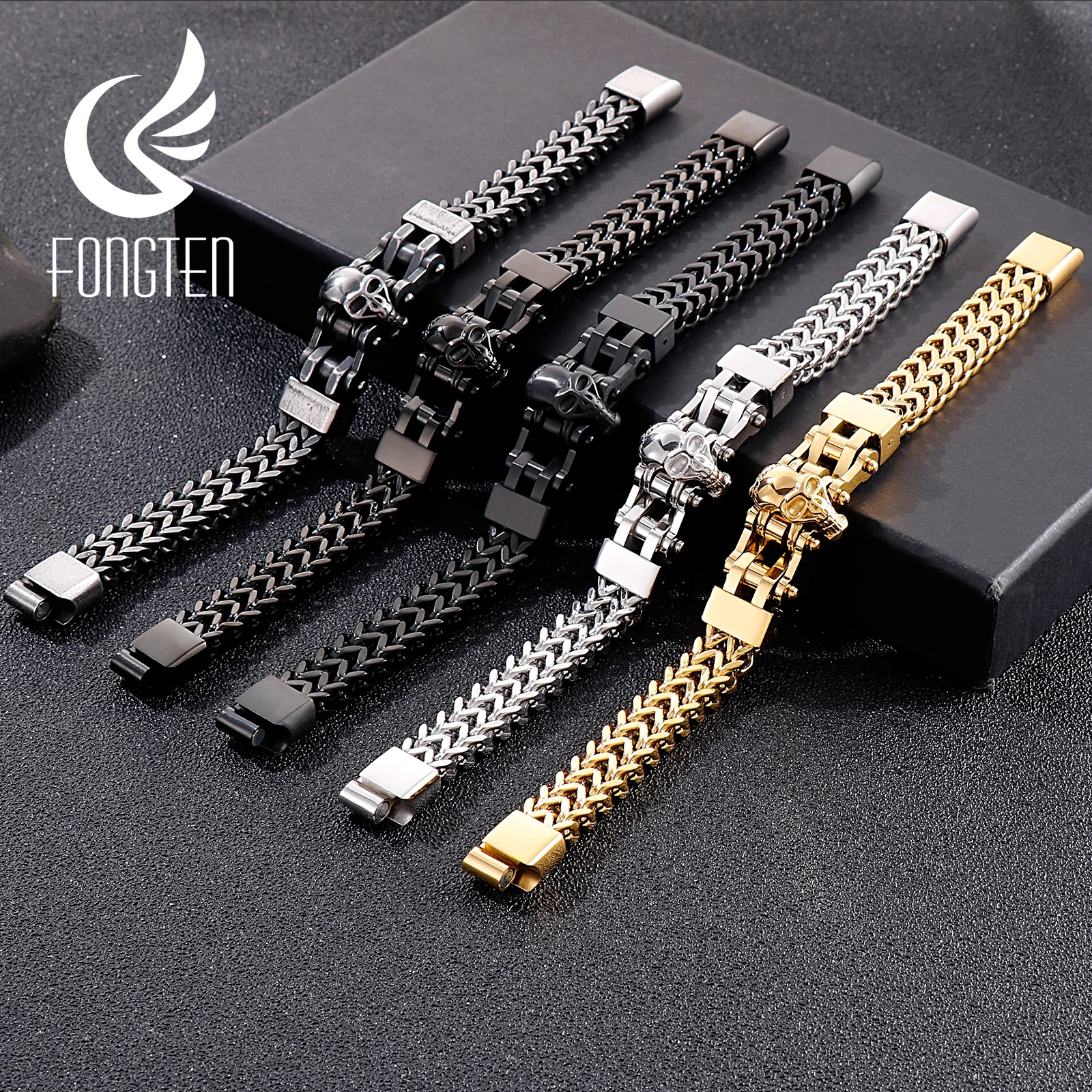 

Мужской браслет из нержавеющей стали с черепом, несколько цветов