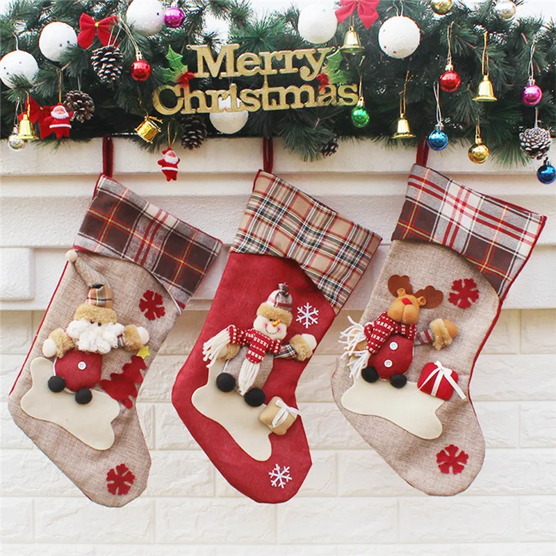 

Christmas Socks Gift Bag Navidad Santa Claus Snowman Candy Bag Christmas Background Decor Arrangement Supplies 2022 New Year