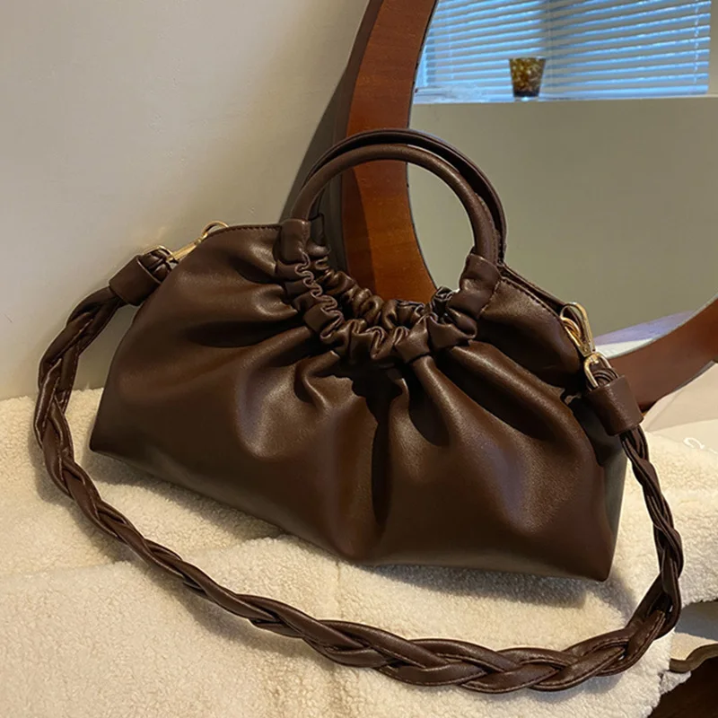 

Однотонная дамская сумочка из искусственной кожи высокого качества, новинка зимы 2021, Простые сумки на плечо в стиле ретро, повседневная дор...