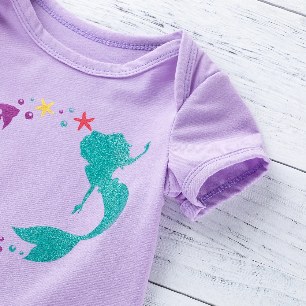 Mermaid Purple 3Pcs Clothing Sets Toddler Tutu Skirt Cute Baby Outfits Infant Girls Dress Newborn Romper Girl Clothes | Детская одежда